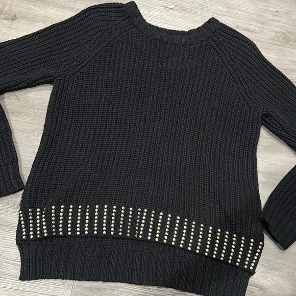 Michael Kors black chunky knit ribbed gold stud pullover sweater large - Picture 3 of 7